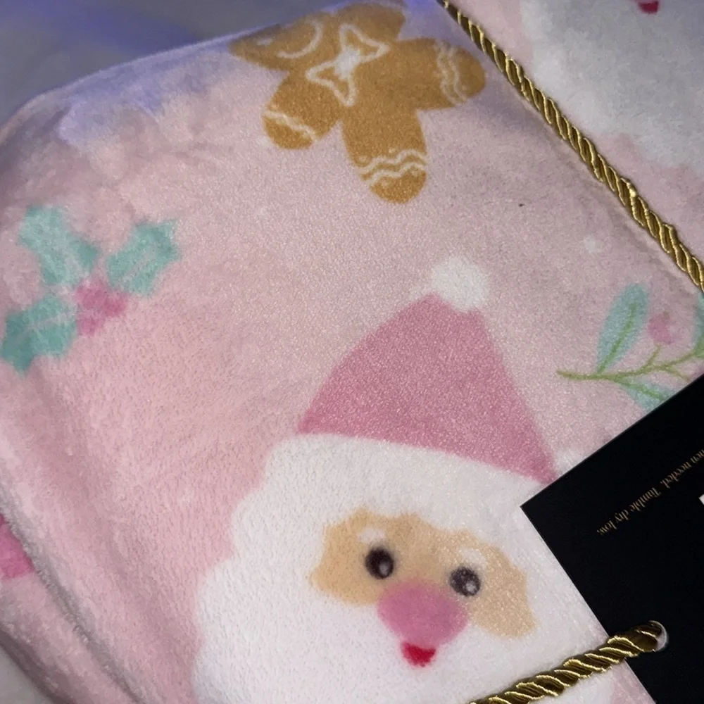 Rachel Roy Pink Gingerbread & Santa Blanket